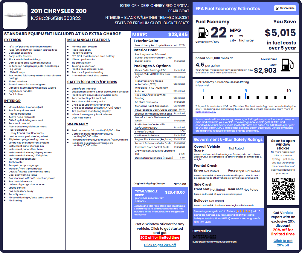 Chrysler Window Sticker Sample